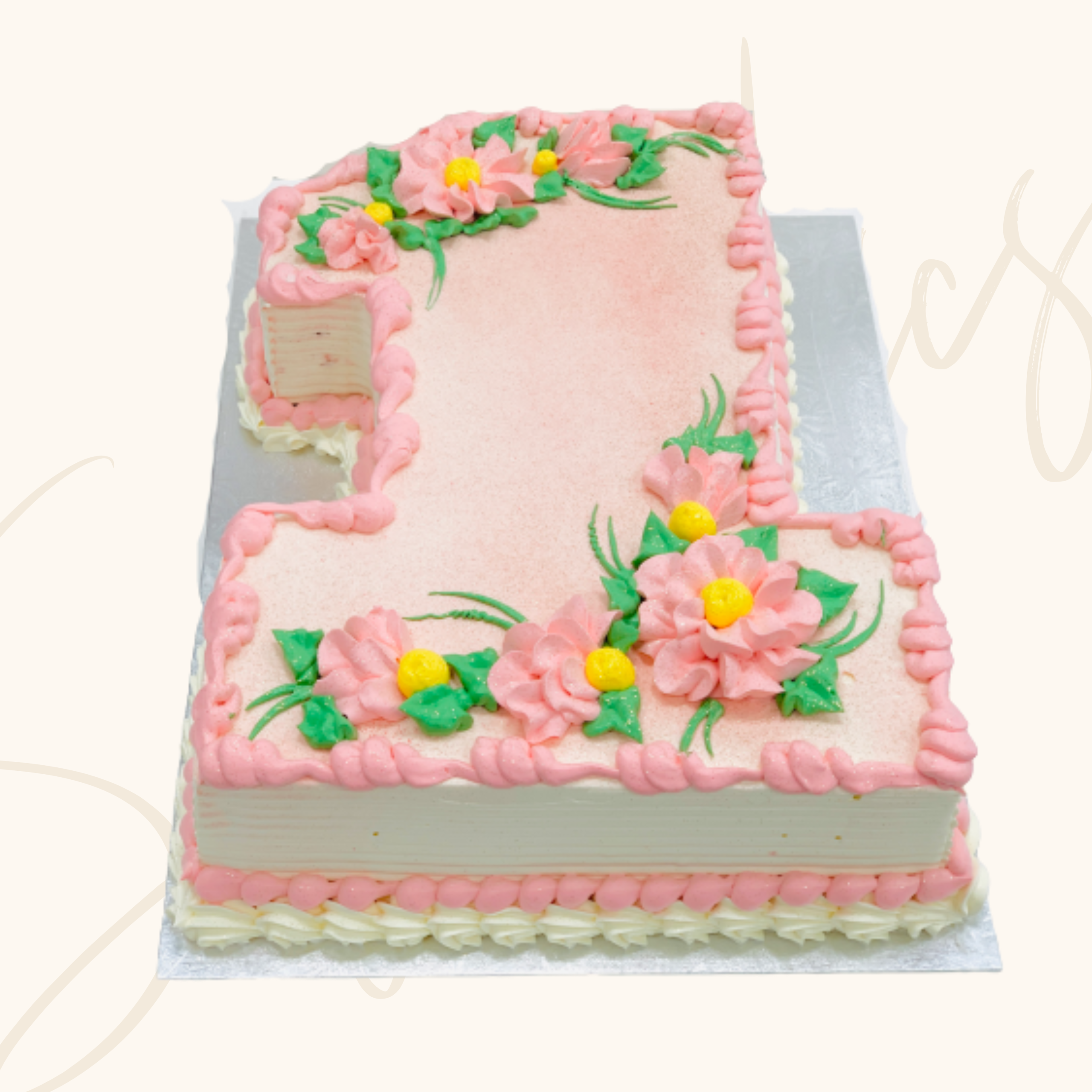 Pink Number 1 Floral Cake