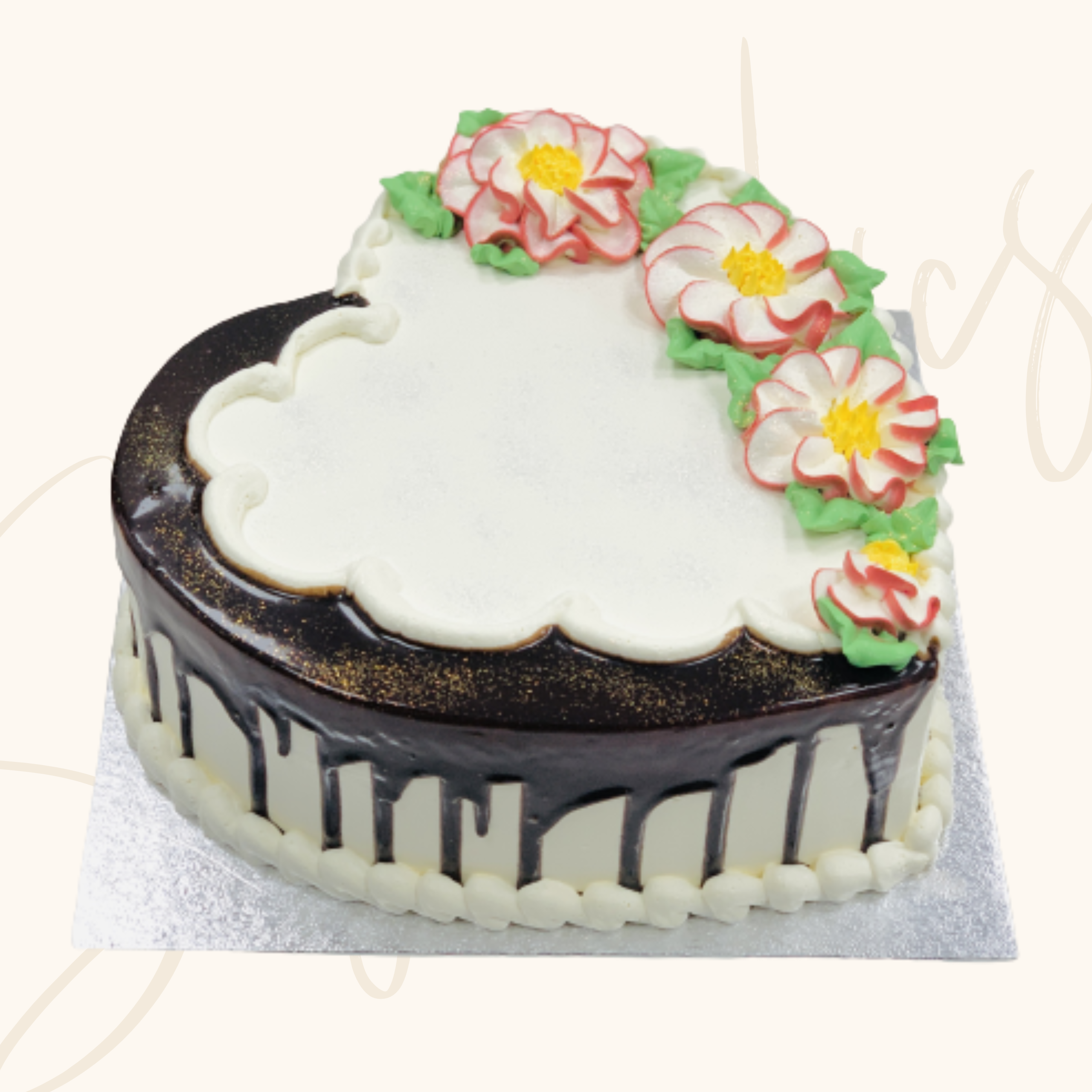 Floral Chocolate Heart Shaped Anniversary Cake