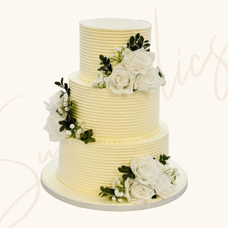 Classic White Rose Wedding Cake (3 Tier)